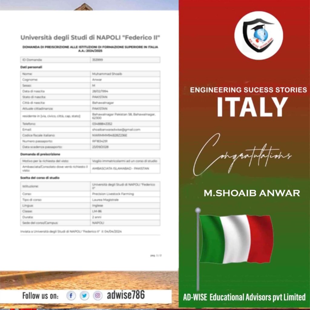 AD-WISE Consultants | Italy Succcess Stories, M.Shoaib Anwar